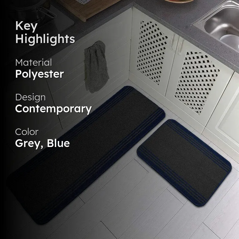 Stripe Haven Kitchen Floor Mats (Blue) - Set of Two media 2