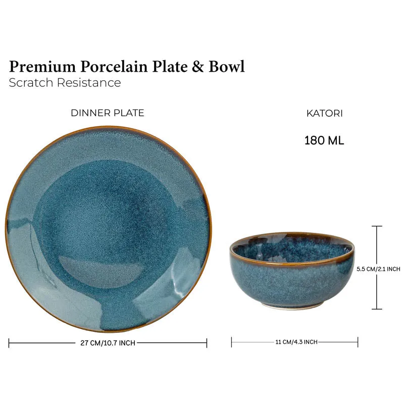 Tarangini Handmade Dinner Set (Blue/180 mL) - 18 Piece Set media 4