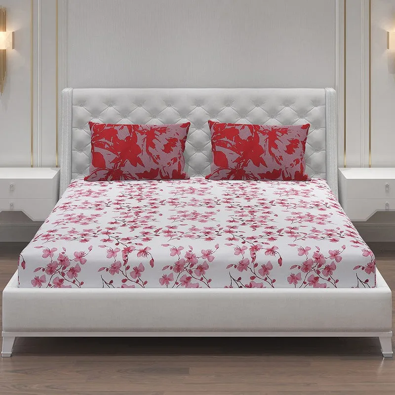 Monte Carlo Floraline Cotton Bedsheet (White,Maroon) - 104 TC media 3