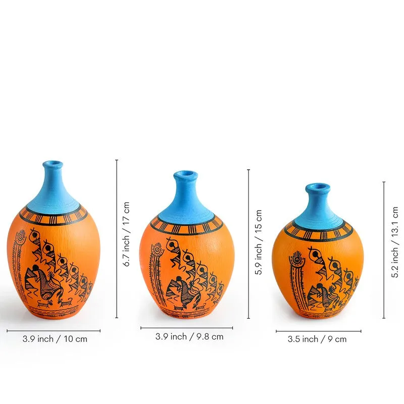 Warli Tales Vases - Set of 3 (Orange, Blue) media 6