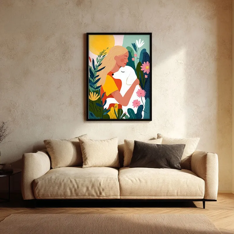 Verdant Hug Canvas Wall Painting - Black Frame media 1