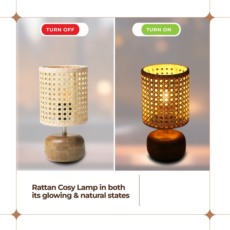 EmberLit Rattan Mango Wood Table Lamp - Beige,Brown media 7