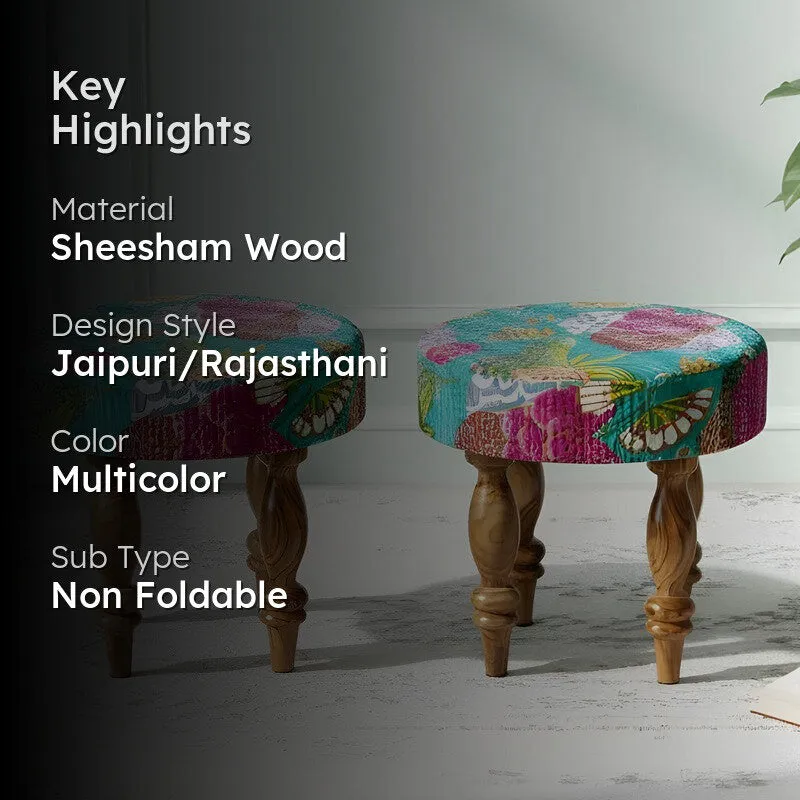 Qirox Sheesham Wooden Stools (Multicolor) - Set Of Two media 2