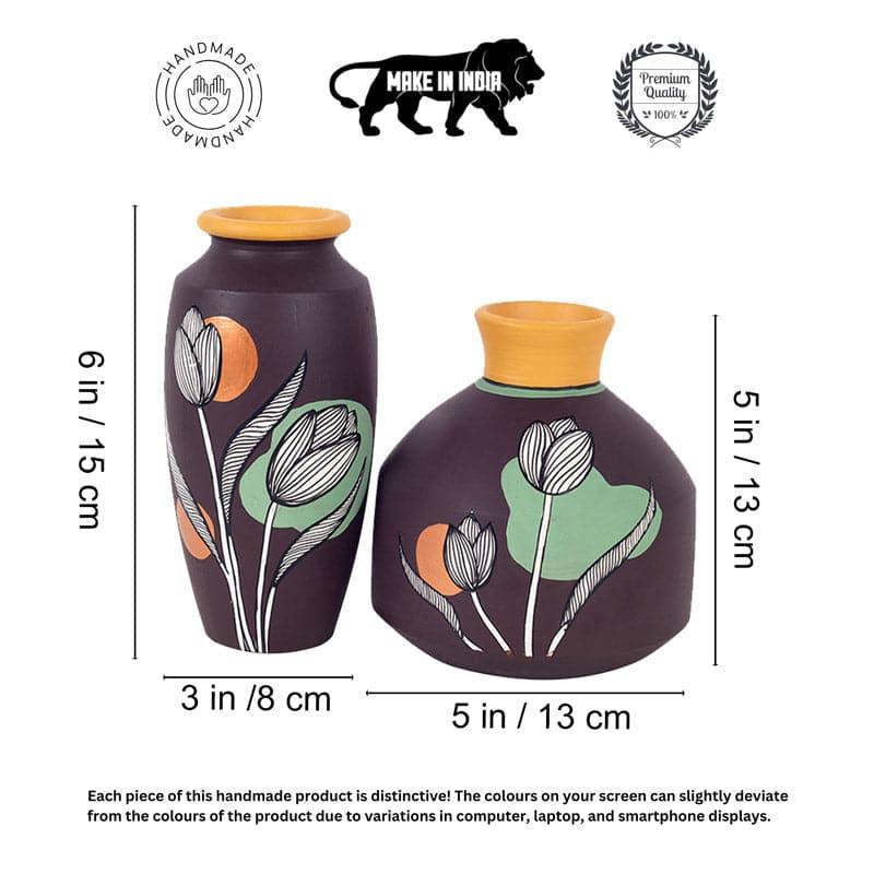 Shula Bloom Tribal Terracotta Vase - Set Of Two media 5