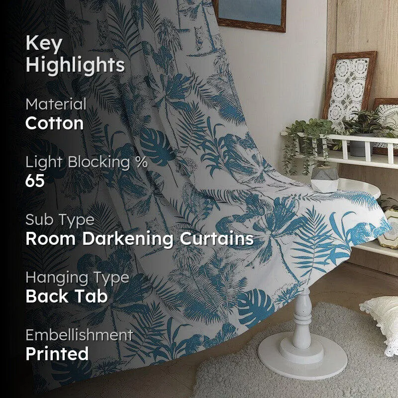Tranquebar Home Nature Grove Cotton Curtains(Blue) - Set Of Two media 2