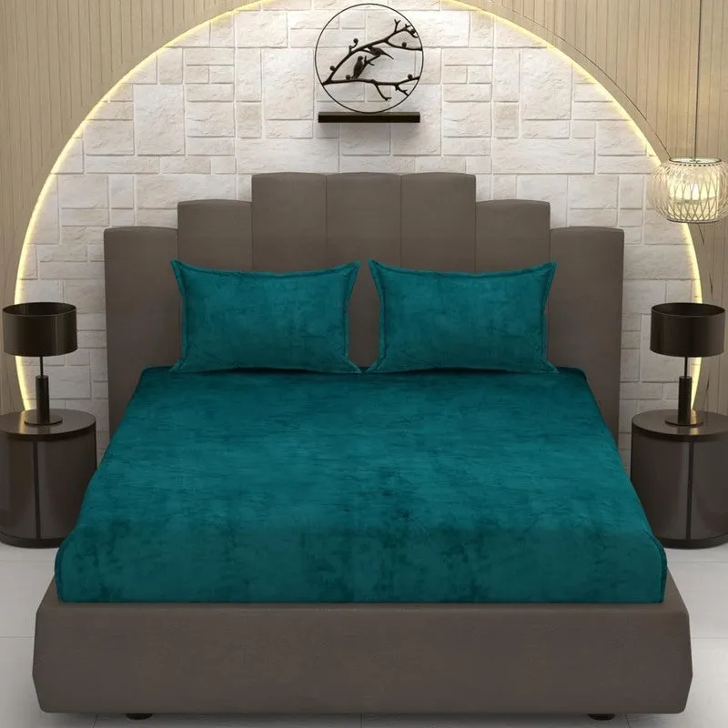 SolidLuxe Woolen Bedsheet (Blue) - 150 GSM media 1