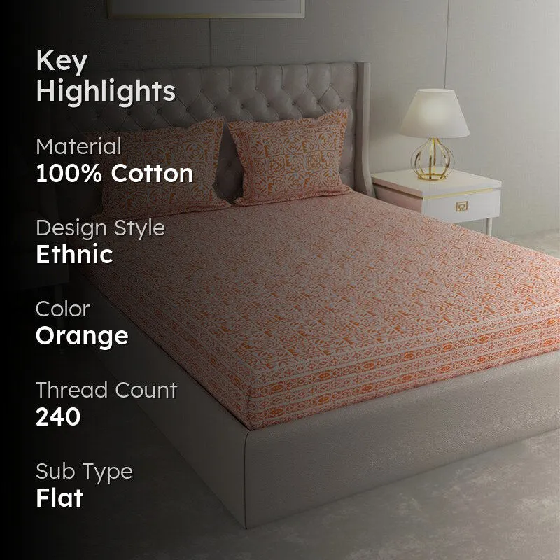 Gulshan Printed Cotton Bedsheet (Orange) - 240 TC media 2