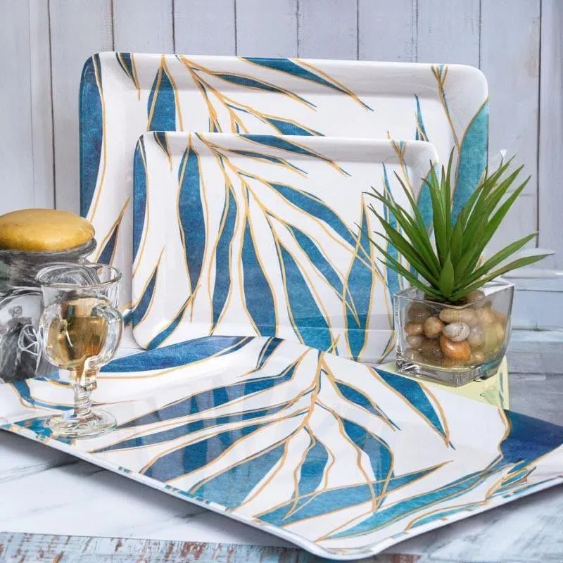 Neela Patti Blue Melamine Serving Tray Set of 3 media 1
