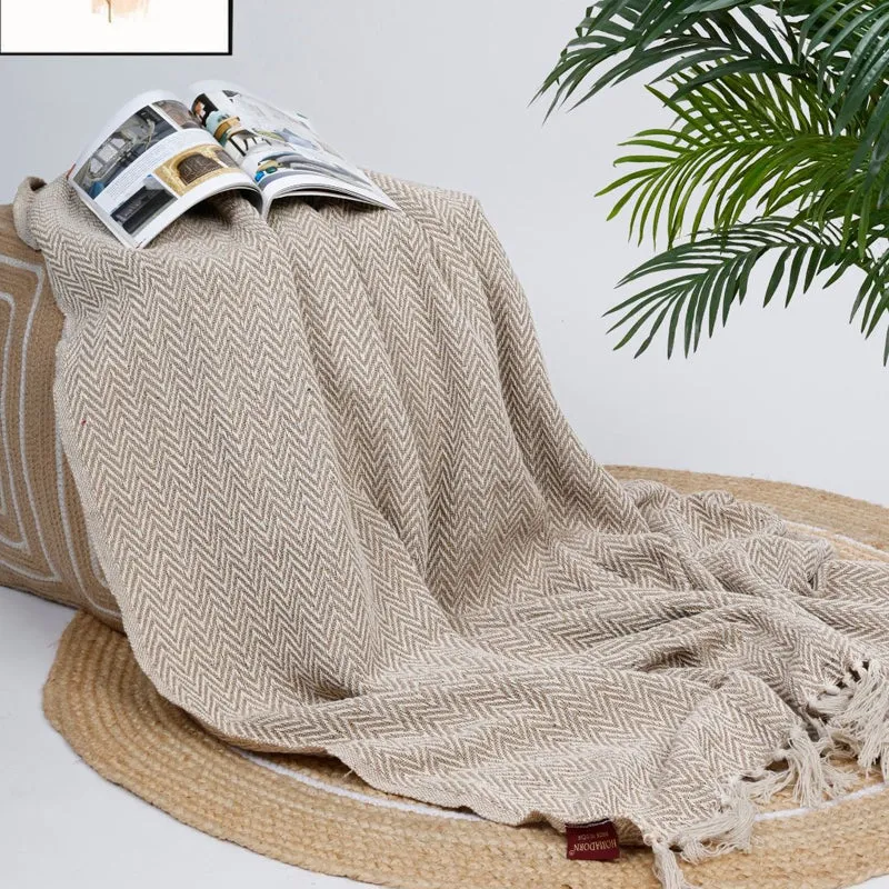 Linen Fade Cotton Throw - Beige media 5