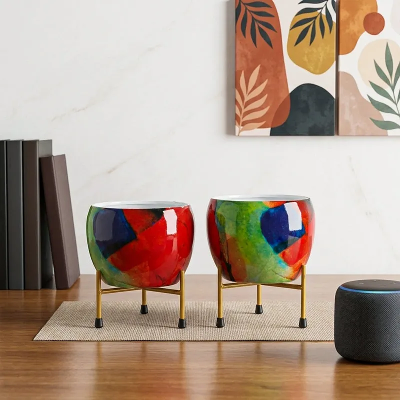 Omaro Ethnic Handcrafted Planter With Stand - Four Piece Set media 1