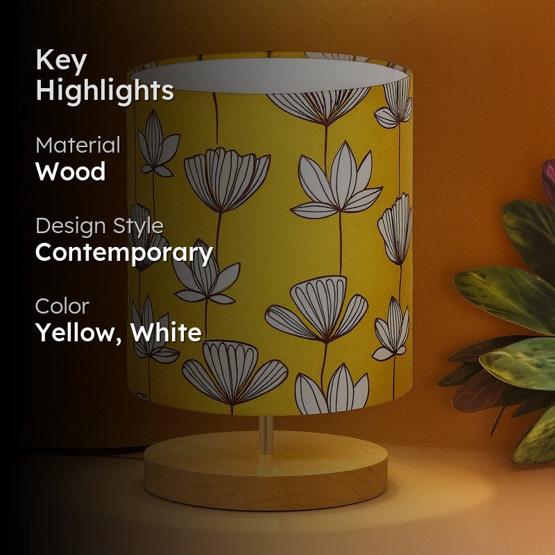 GlowNest Bedside Comfort Wooden Table Lamp - Yellow,White media 2