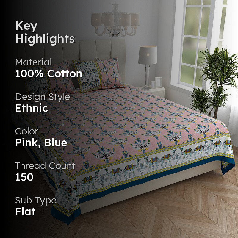 Kasturi Komfort Foral Cotton Bedsheet (Pink) - 150 TC media 2