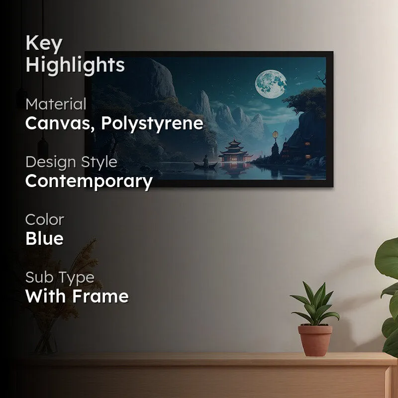 Moonlight Magic Valley Wall Painting With Frame media 2