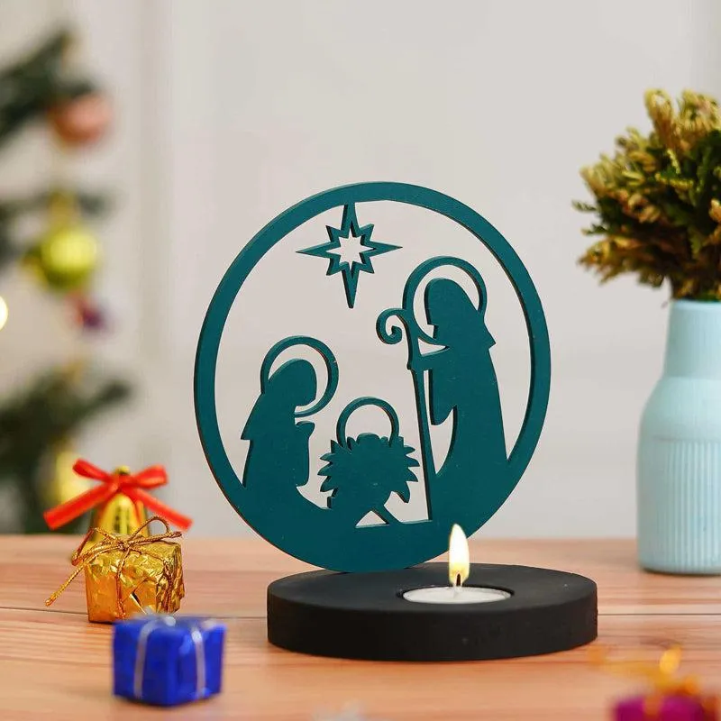 Star Of Bethlehem Wood Tea Light Holder - Green media 4