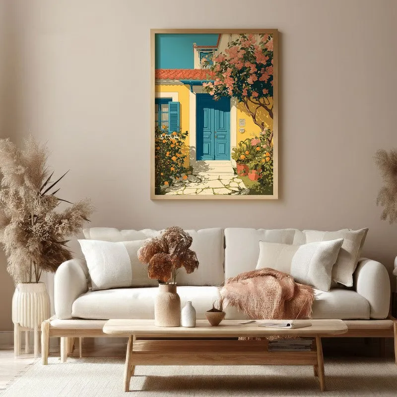 Floravue Sunlit Blue Door Canvas Wall Painting With Brown Frame media 4