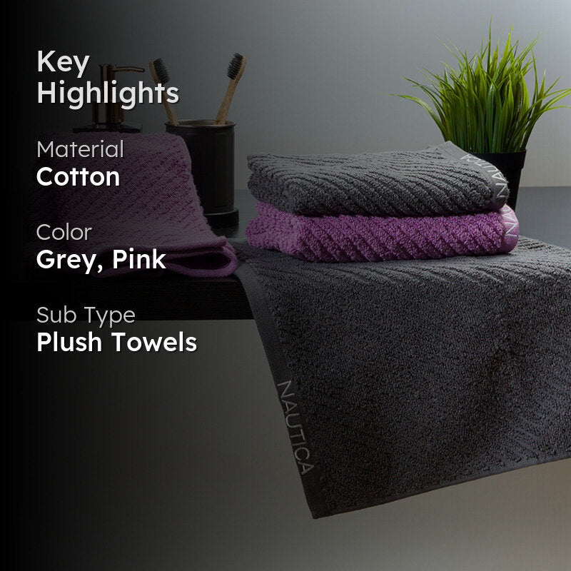 Nautica Riviera Soft Cotton Hand & Face Towel (Lilac & Dark Grey) - Set Of Four media 2