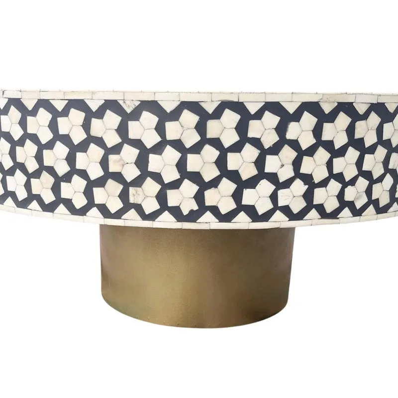 Rune Bone Inlay Round Center Table - Black,White media 5