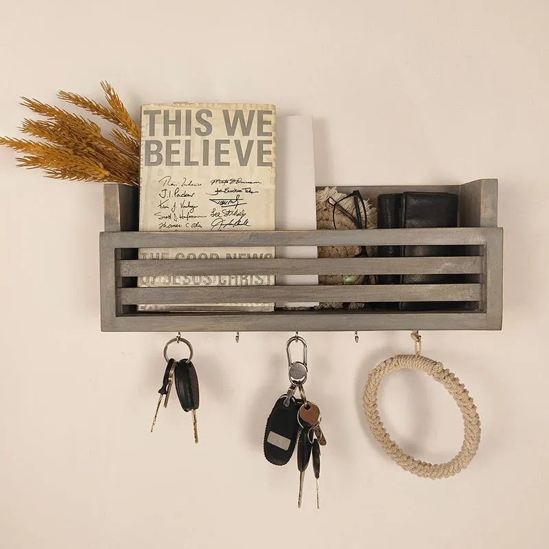 Chhatri Wooden Wall Shelf Organiser with Key Holders media 3