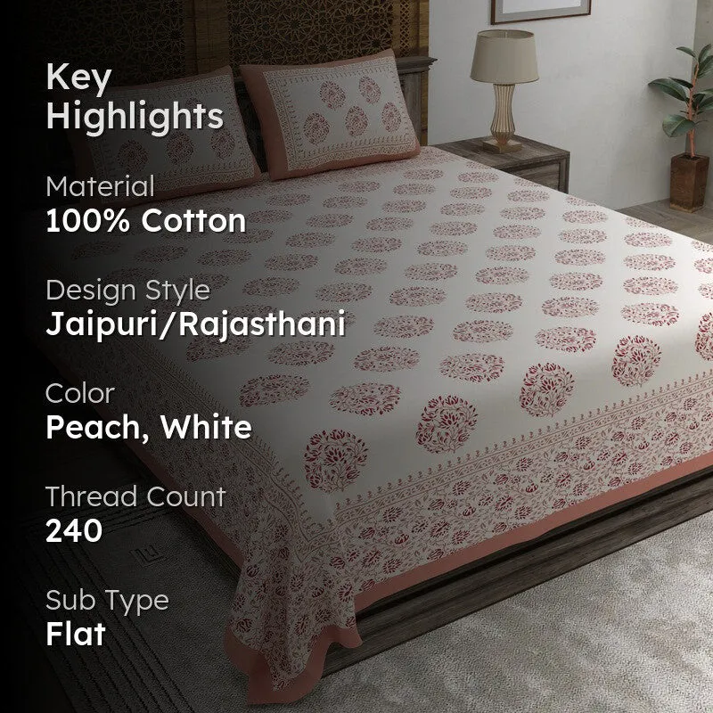 Vinera Cotton Bedsheet (Peach,White) - 240 TC media 2