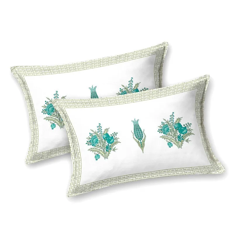 Ethnic Bloom Cotton Bedsheet (Green,White) - 120 TC media 3