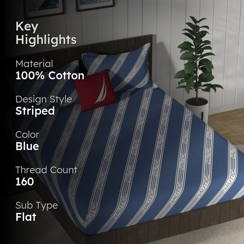 Nautica Cove Cotton Bedsheet (Silver Grey) - 160 TC media 2