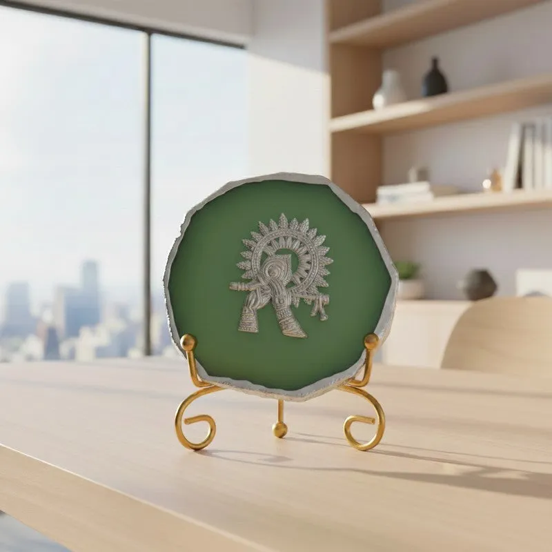 Divine Murli Aura Agate Showpiece With Stand - Green media 5