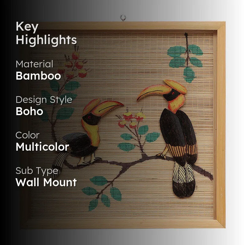 Toucan bamboo wall art with a dark overlay and product highlight layout.