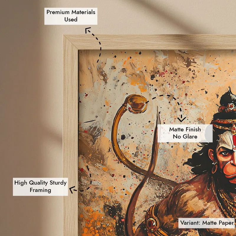 Hanuman Ji Warrior Form Archival Paper Wall Art - Natural Brown Frame media 6