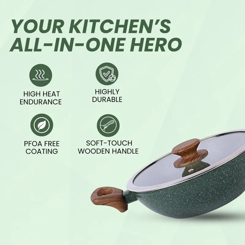 Salford Forged Non Stick Kadai with Glass Lid (Moss Green) -  2500 mL media 5