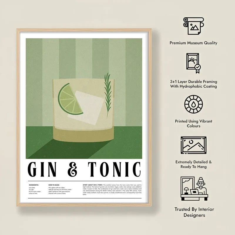 Gin & Tonic Framed Canvas Archival Canvas Wall Painting - Natural Brown Frame media 7