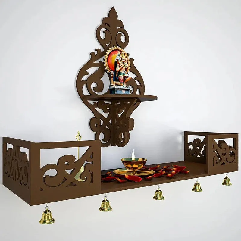 Celestial Prayer Mandir with Shelf (Brown) media 4