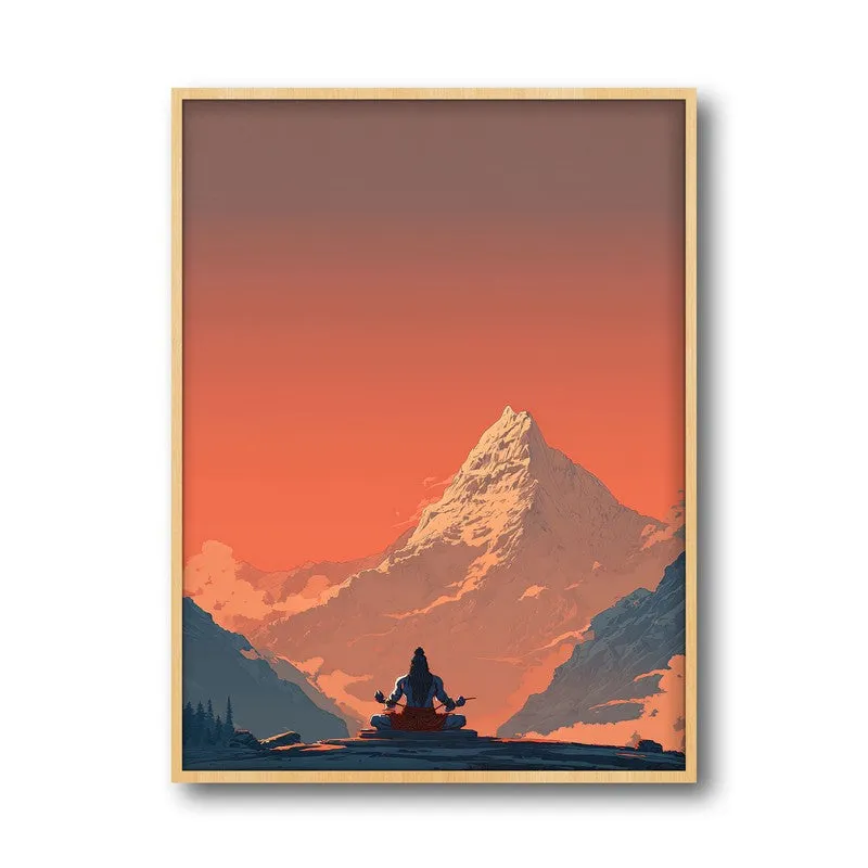 Mahadev Meditating Blissful I Wall art - Natural Brown Frame media 5