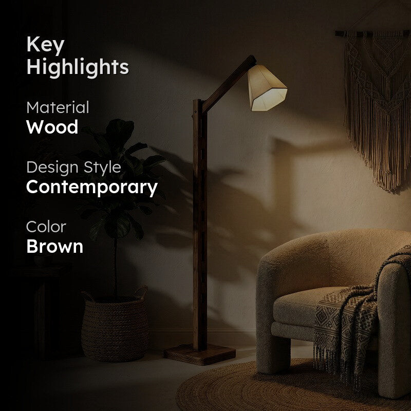 SereneGlow Wooden Floor Lamp - Brown media 2