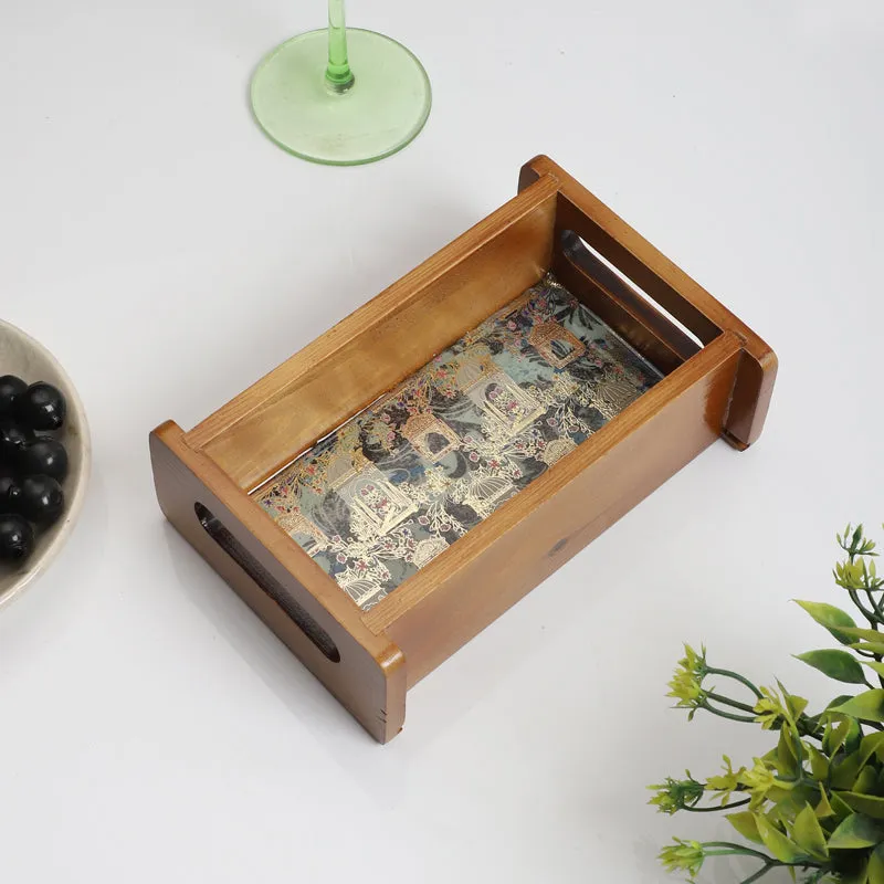 Jharokha Charm Wooden Serving Tray (Gold,Green) media 1