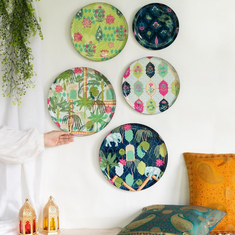 Botanical Print Round Metal Wall Plates - Set Of Five media 4