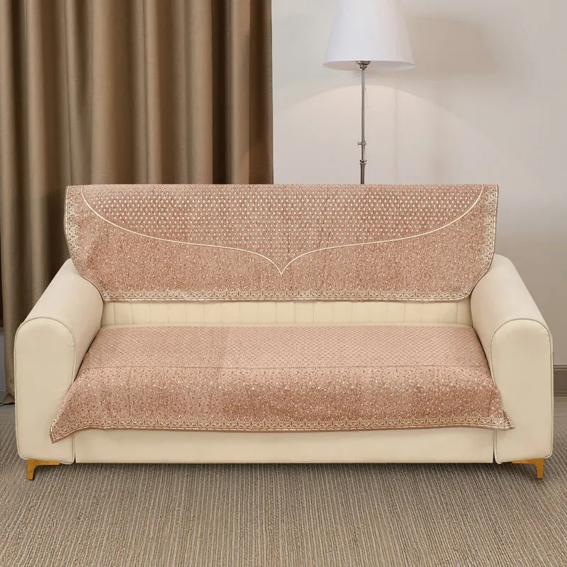 Petite Leaves Chenille Sofa Cover - Peach media 3