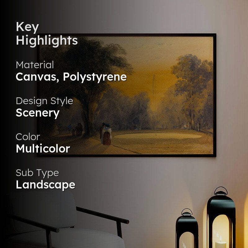 Fountain In The Gardens Canvas Wall Painting - Black Frame media 2