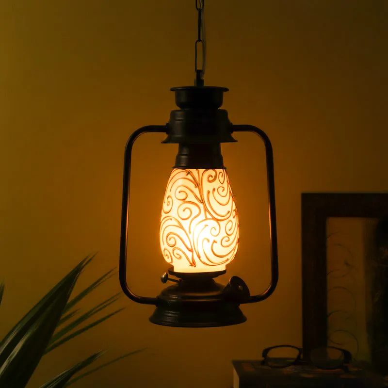 Saagar Mosaic Lantern Glass Ceiling Lamp - Black media 1