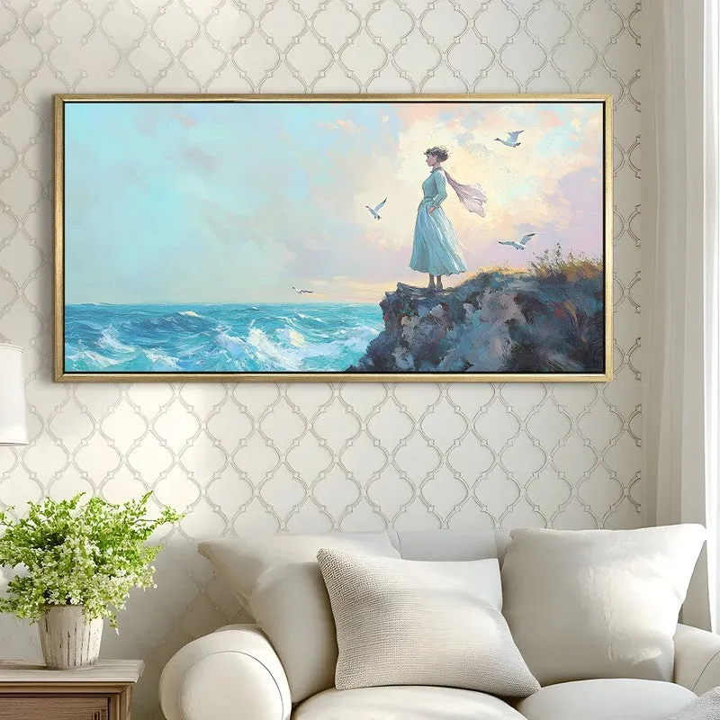 Cliffside Reverie Canvas Wall Painting With Frame media 4