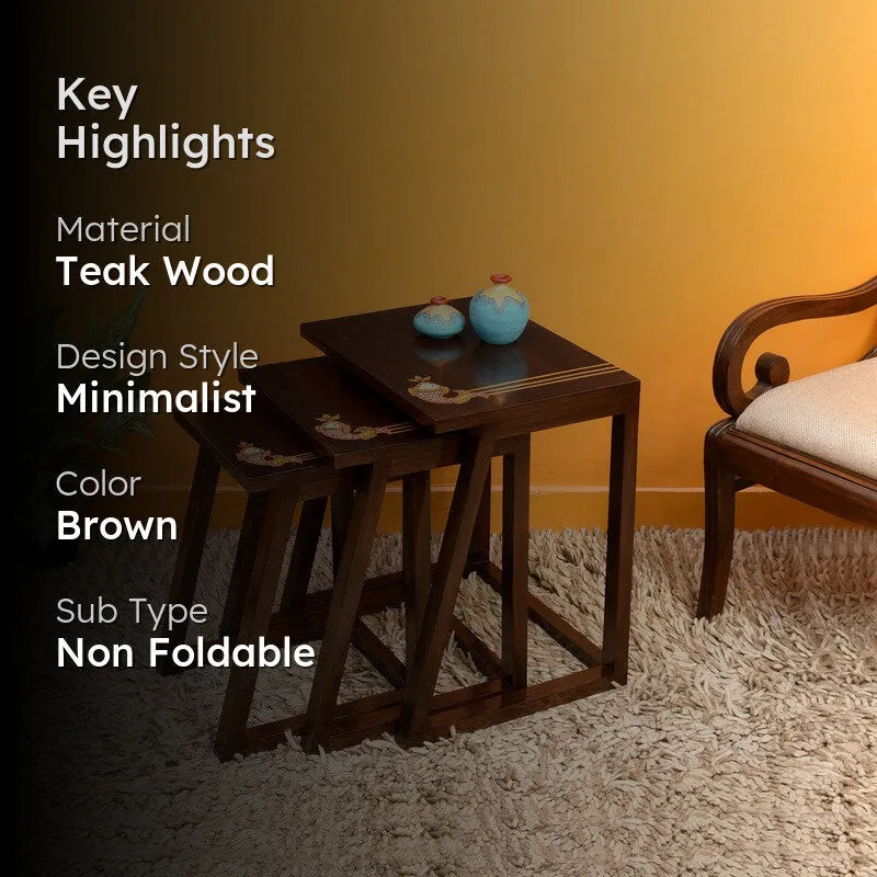 Mink Teak Wood Nesting Stools - Set of Three media 2