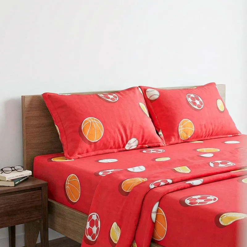 Baseball Dreams Kids Neon Print Cotton Bedsheet (Red) - 144 TC media 3