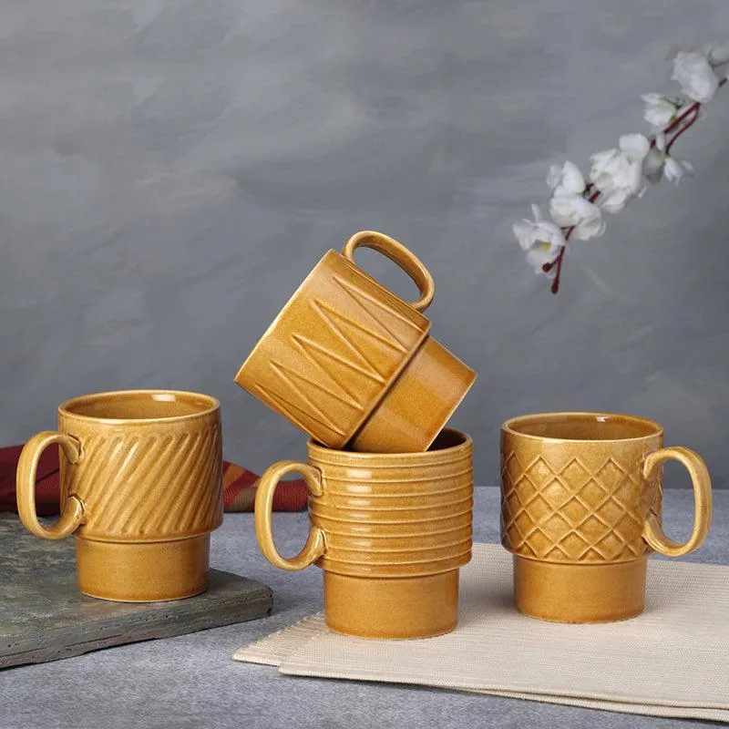 Monolith Mustard Ceramic Mug (250 mL Each) - Set Of Four media 1