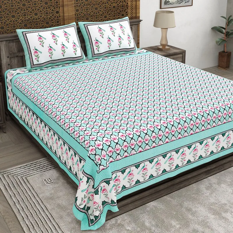 Patternza Cotton Bedsheet (Blue,Pink) - 240 TC media 3