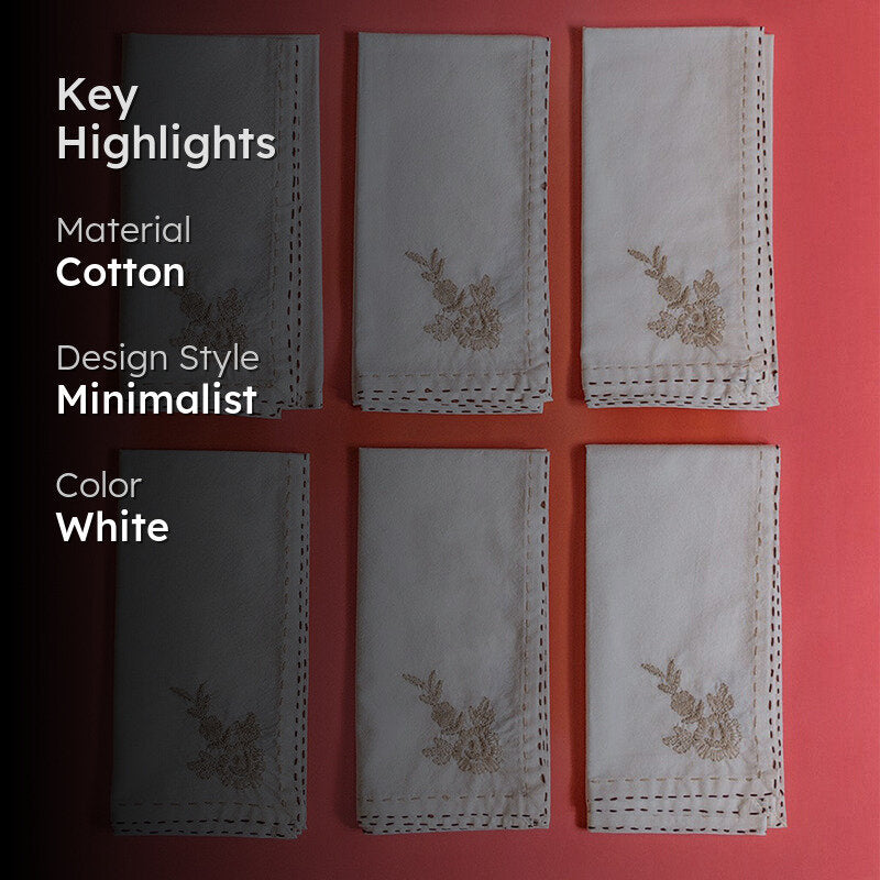 Threaded Blossom Embroidered Cotton Table Napkin (Beige) - Set Of Six media 2