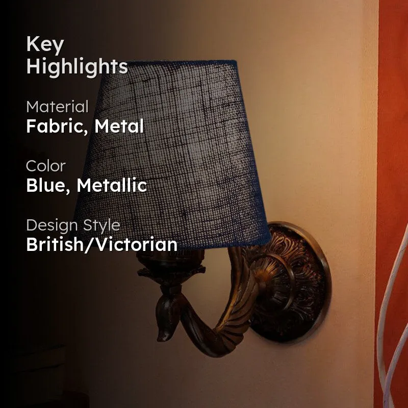 Amro Retro Conical Fabric & Metal Wall Lamp - Blue media 2