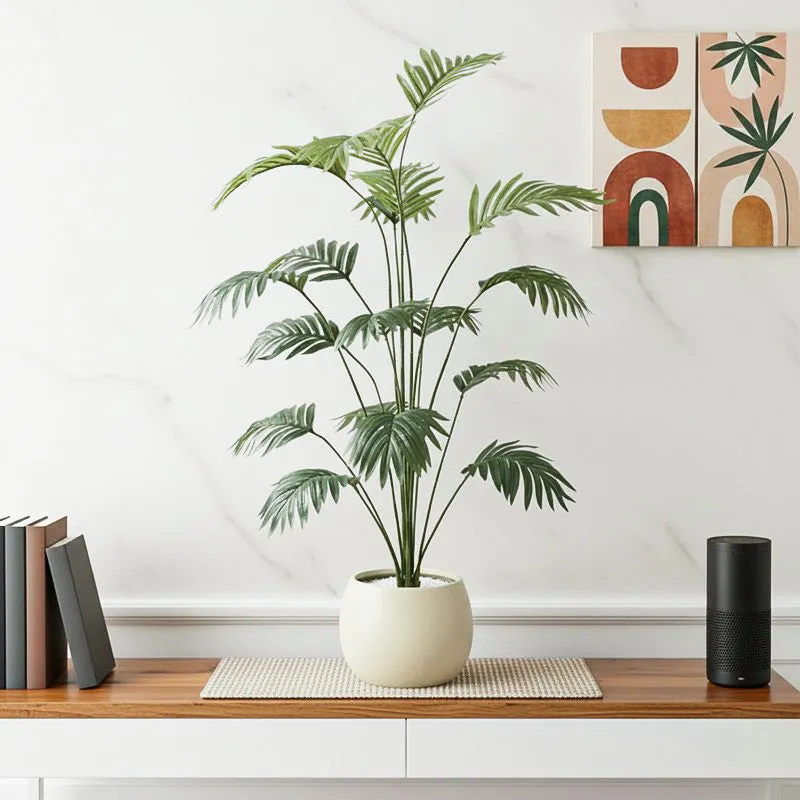 Palmora Artificial Areca Palm Plant With Black Plastic Pot - 3.4 ft media 1