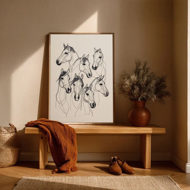 Abstract Line Art Horse Painting With Brown Frame media 6
