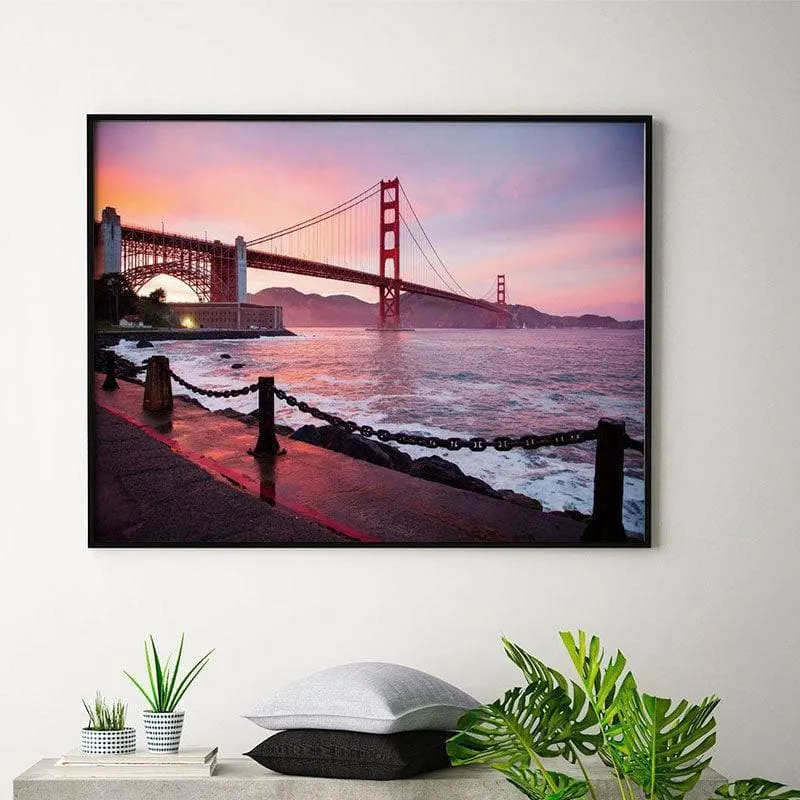 Golden Gate Bridge San Francisco Canvas Wall Painting - Black Frame media 1