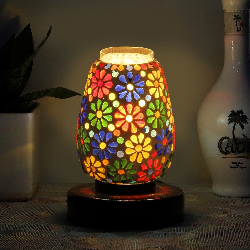 Flarewin Glass Table Lamp With Wooden Base - Multicolor