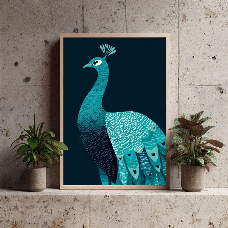Elegant Peacock Canvas Wall Painting With Brown Frame media 3